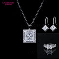 Rhodium Plated Princess Cut Moissanite Silver925 Jewelry Set Wholesale Price 2ct Fancy Moissanite Ring Pendent with 1ct Earrings