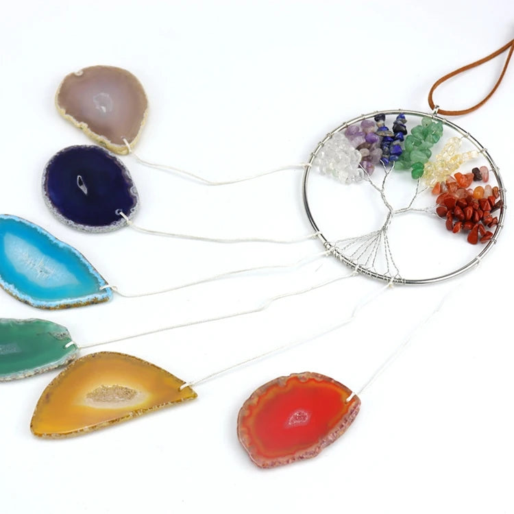 HUIYING Christmas wind chime dark purple Slices Agate half moon star wind chime colorful natural agate slices wind chimes for home