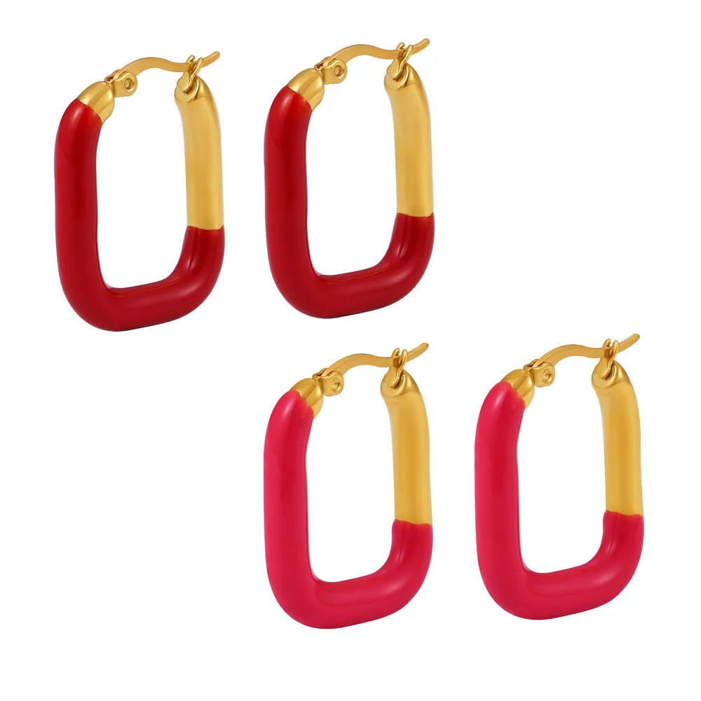 M1017 Enameling Stainless Steel Crown Design Trendy Hoop Earrings Fashion Jewelry 18K Gold Plated/Silver Plated Unisex
