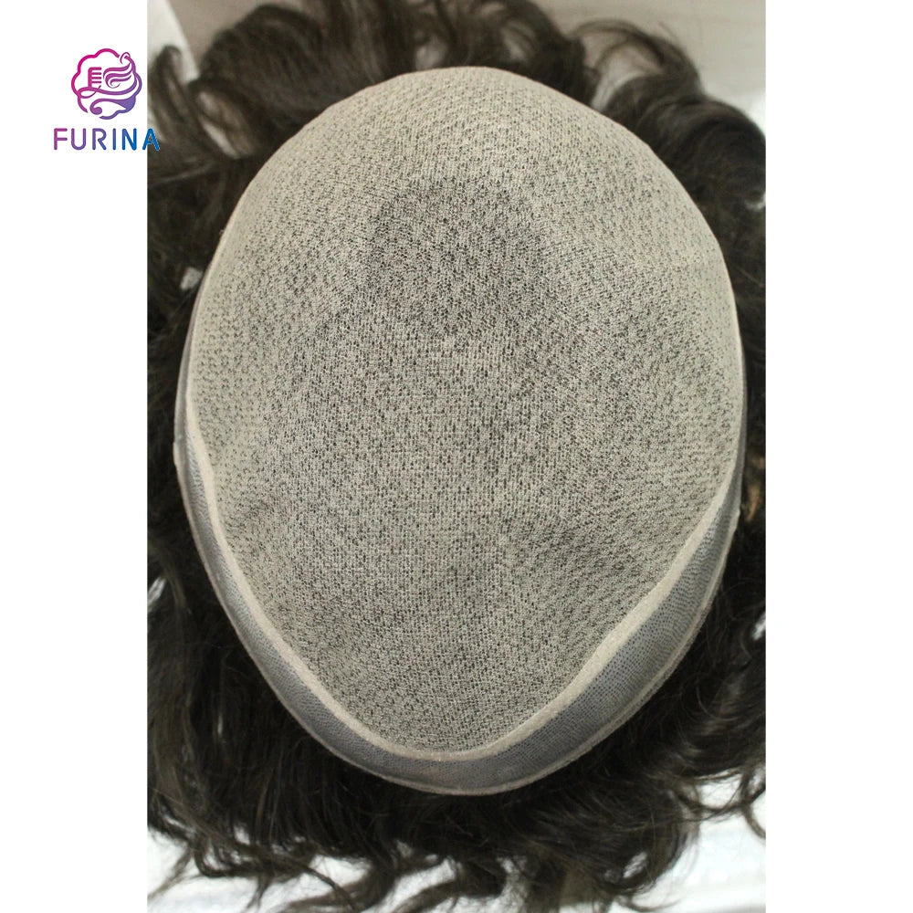 FURINA Custom Made India Human Hair Men Toupee 9*11 Inches with 6 Inches Brown Color 3# Silk Top with Pu Edge for Black Men