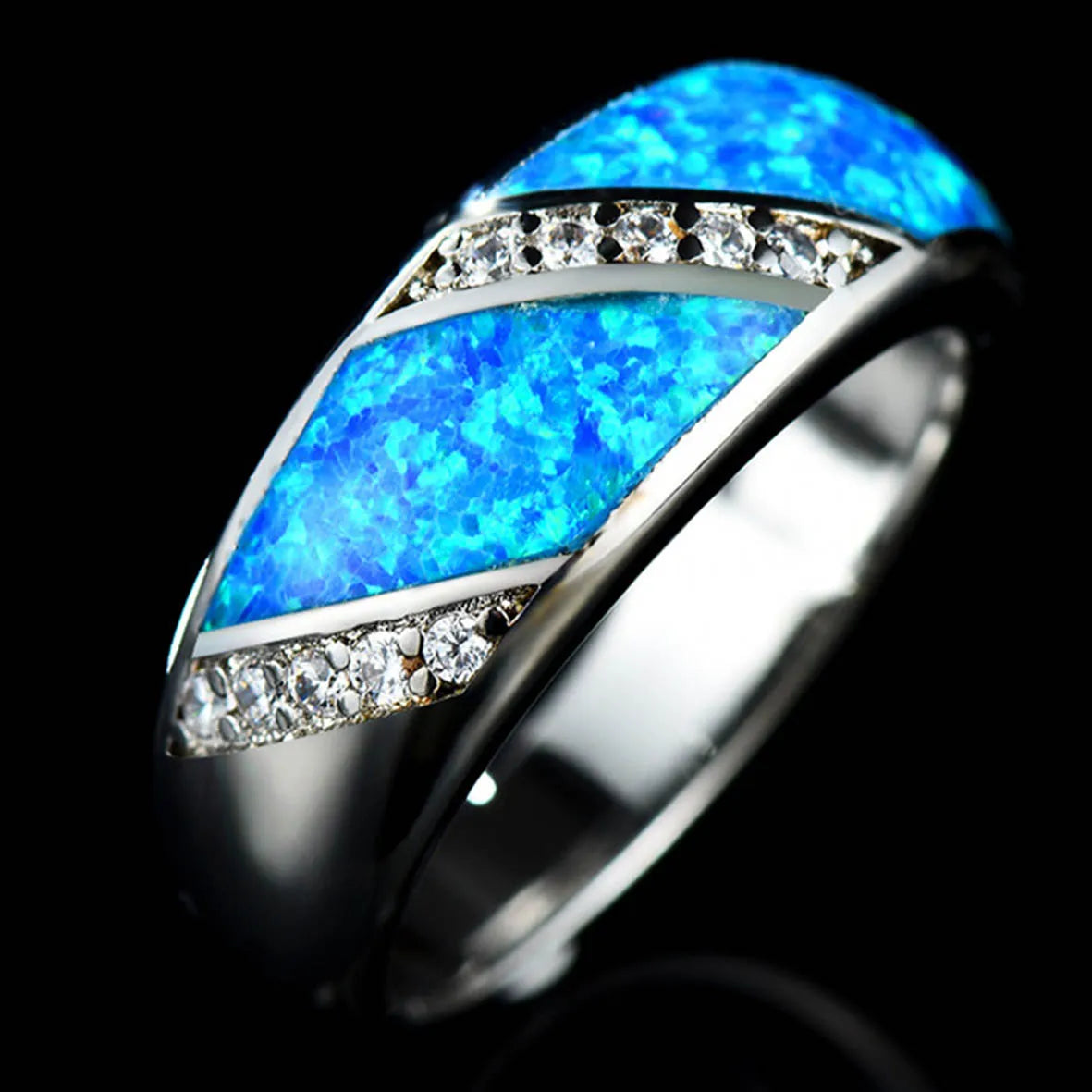 Sterling Silver Blue Lab Opal Inlay Wedding Band Ring 925 Sterling Silver Band Opal Handmade Silver Jewelry Wholesale MegaBDM