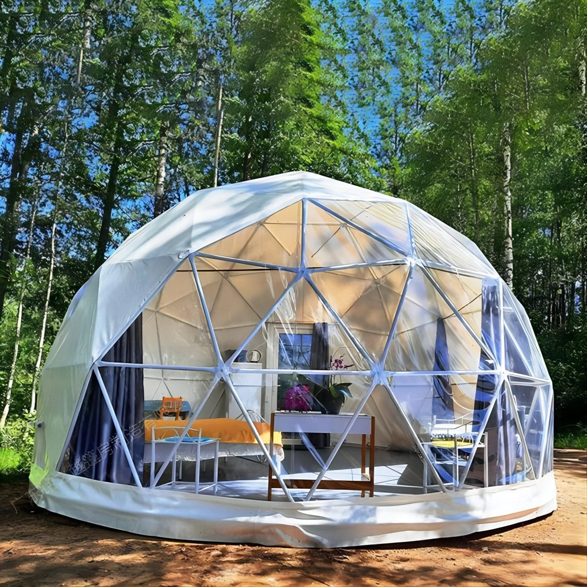 Small Clear Ball Geodesic Dome Tent House with Bathroom for 4 Season Outdoor Garden Glamping Hotel