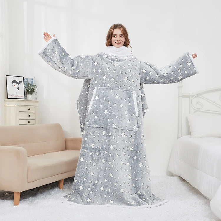 China Factory Premium Sherpa Wearable Tv Blanket With Sleeves Lightweight Glow in the Dark Sleeved Blanket for Winter King Size