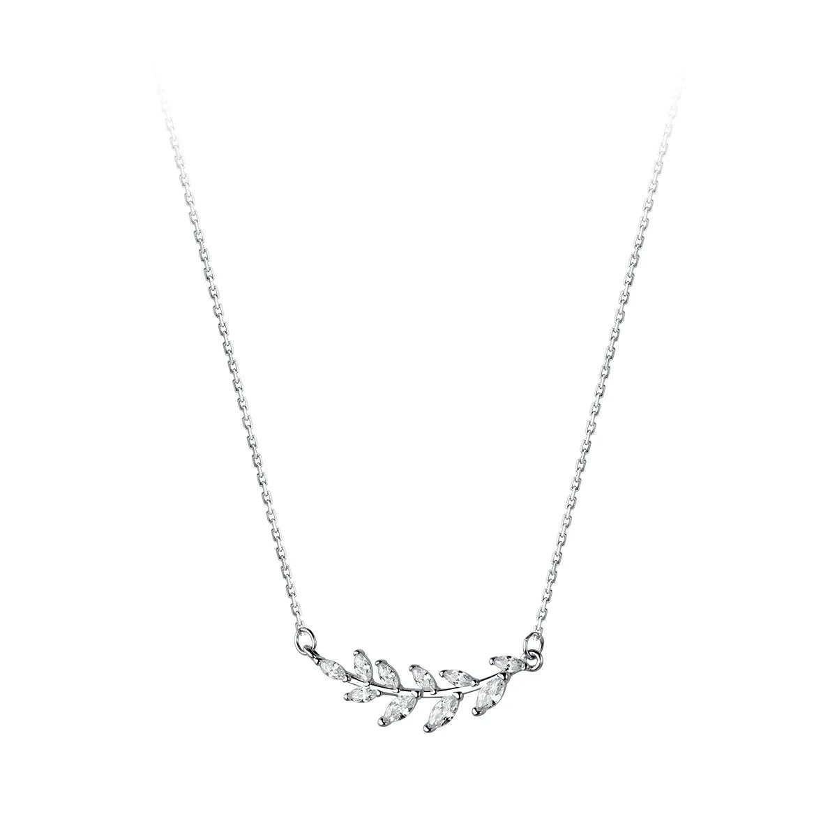 Hypoallergenic Jewelry Cubic Zircon 925 Sterling Silver Leaf Necklace