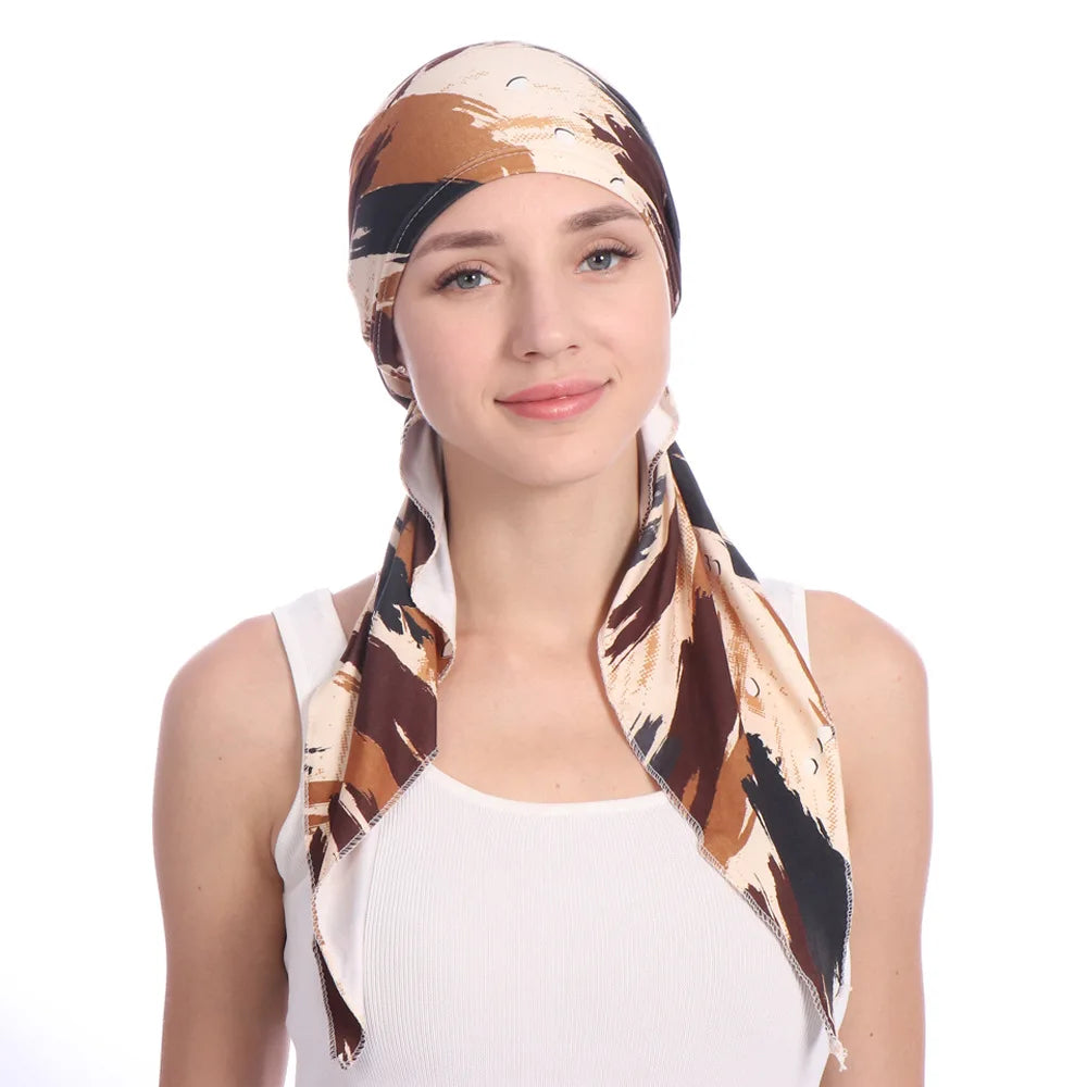 New Luxury Fashion Printed Curved Floral Cloth Hat Muslim Headscarf Milk Silk Pullover Spots Women Turban