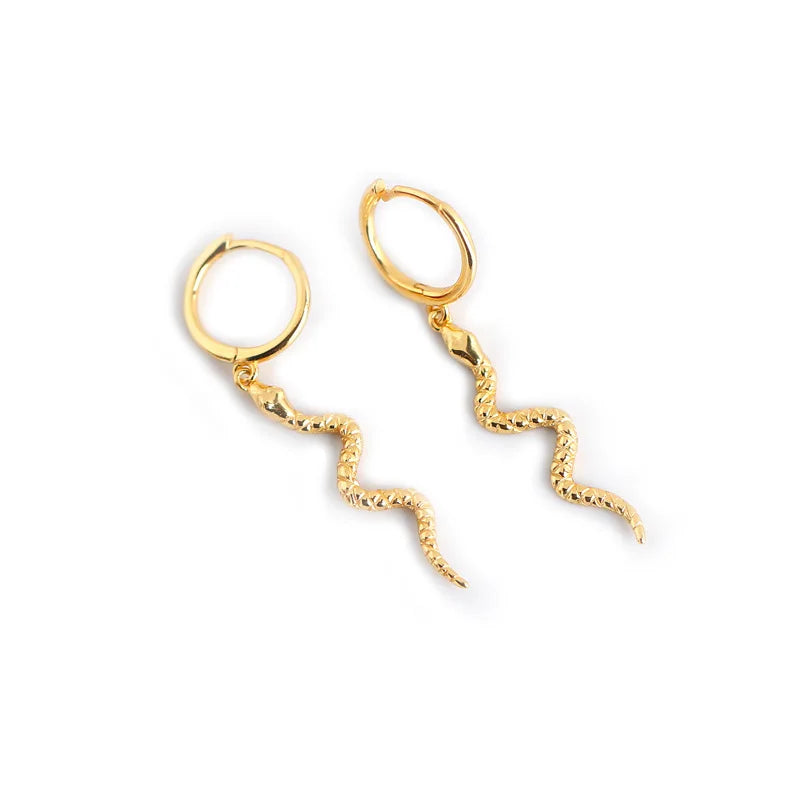 New Style Decorative Sterling Silver 925 18k Gold Plated Earrings Sterling Silver Vivid Snake Hoop Earrings