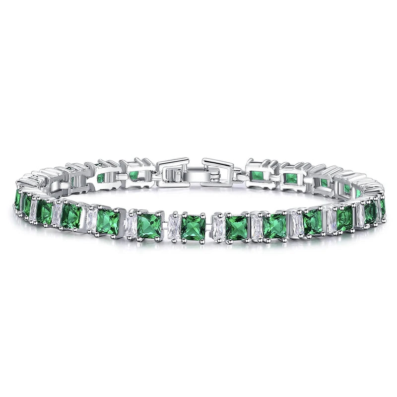 Delicate Silver Plated Green Square AAAAA Cubic Zirconia Tennis Bracelet Women Female Crystal Bracelet Hot Selling Jewelry Gift