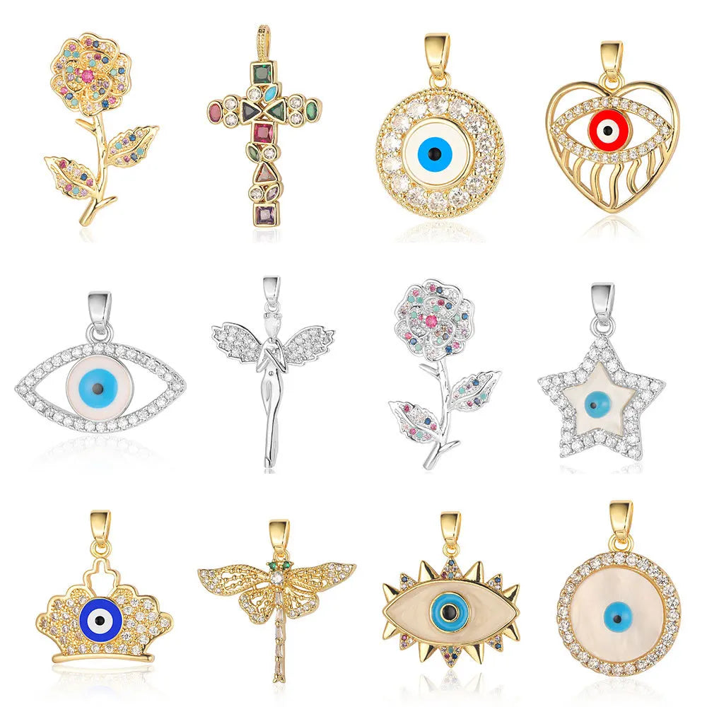 Beimai Copper Zircon DIY Jewelry Accessories Classic Style OEM Charms for Making Fashion Rose Crown Heart Eye Dragonfly Jewelry