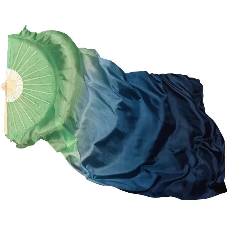 Handmade Tie-Dyed Light Gradient Silk Long Fans with Veil New Unisex Performance Wear for Belly Dancing Belly Dance Fans
