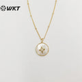 WT-JN213 WKT New Delicate Round Shell Necklace Micropaved Cubic Zircon White Pearl Shell Pendant Necklace With 18inch Chain