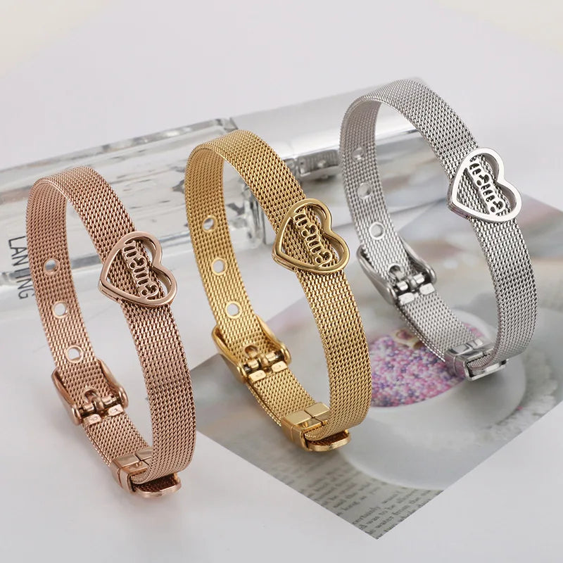 Mother Day Gift Stainless Steel Mama Bangle Custom Gold Plated Mesh Bracelet