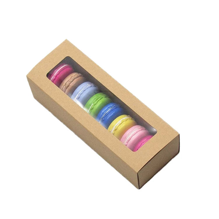 5 10 Hole of Kraft Paper  the Folding Method Includes Transparent Windows and White Macaron Packaging Boxes