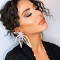 Wholesale Design Luxury Long Statement Rhinestone Dangle Crystal Party Flower Wing Earrings