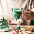 Christmas Tree Double Wall Glass Cup Gift Double Wall Glass Coffee Cup Customized Christmas Glass Cups for Sale