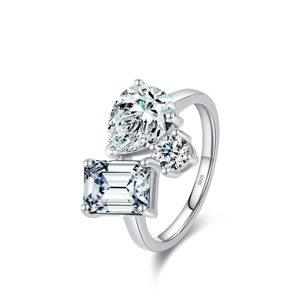 Daidan Ladies Rings Jewelry Ring Silber 925 Real Silver Zircon Teardrop Geometric Baguette Ring