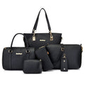 Latest Design PU Leather Woven Women 6pcs Handbag Set Fashion Tote Purse for Ladies