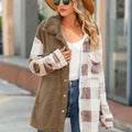 2025 Vintage Style Women's Long-Sleeved Button Coat Jacket Soft Plush Fleece Flannel Plaid Patchwork Print Winter Polyester