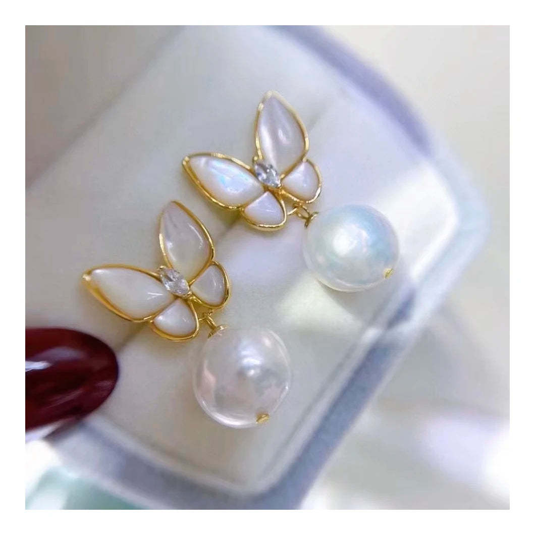 Wholesale Fashion Jewelry 925 Silver Natural Freshwater Pearl Butterfly Earrings