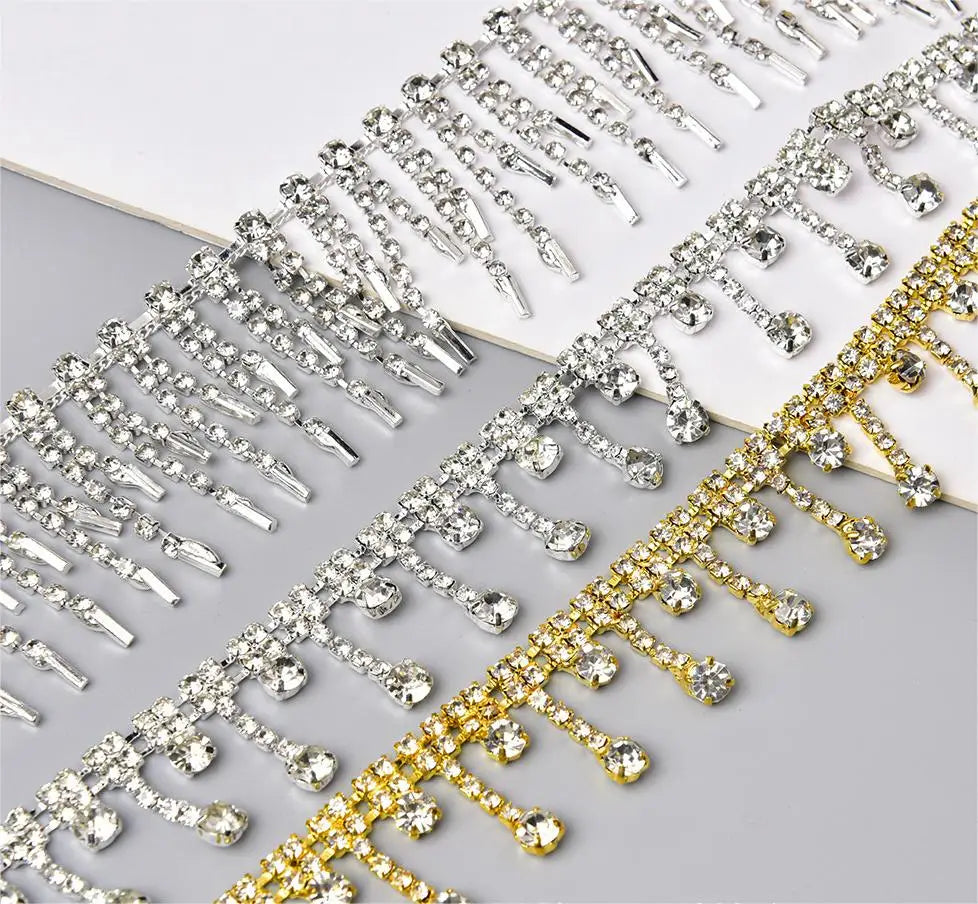 JFRT044 Fringe Rhinestone Trim Chain Crystal by the Yard Tassel Rhinestones for Garment Jewelry Decoration
