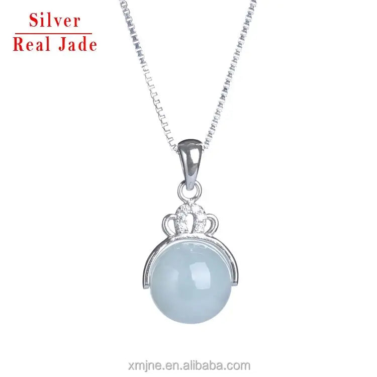 Accessories S925 Silver Necklace Inlaid Crown Transfer Bead Jade Pendant Natural Jade Pendant Jade Wholesale