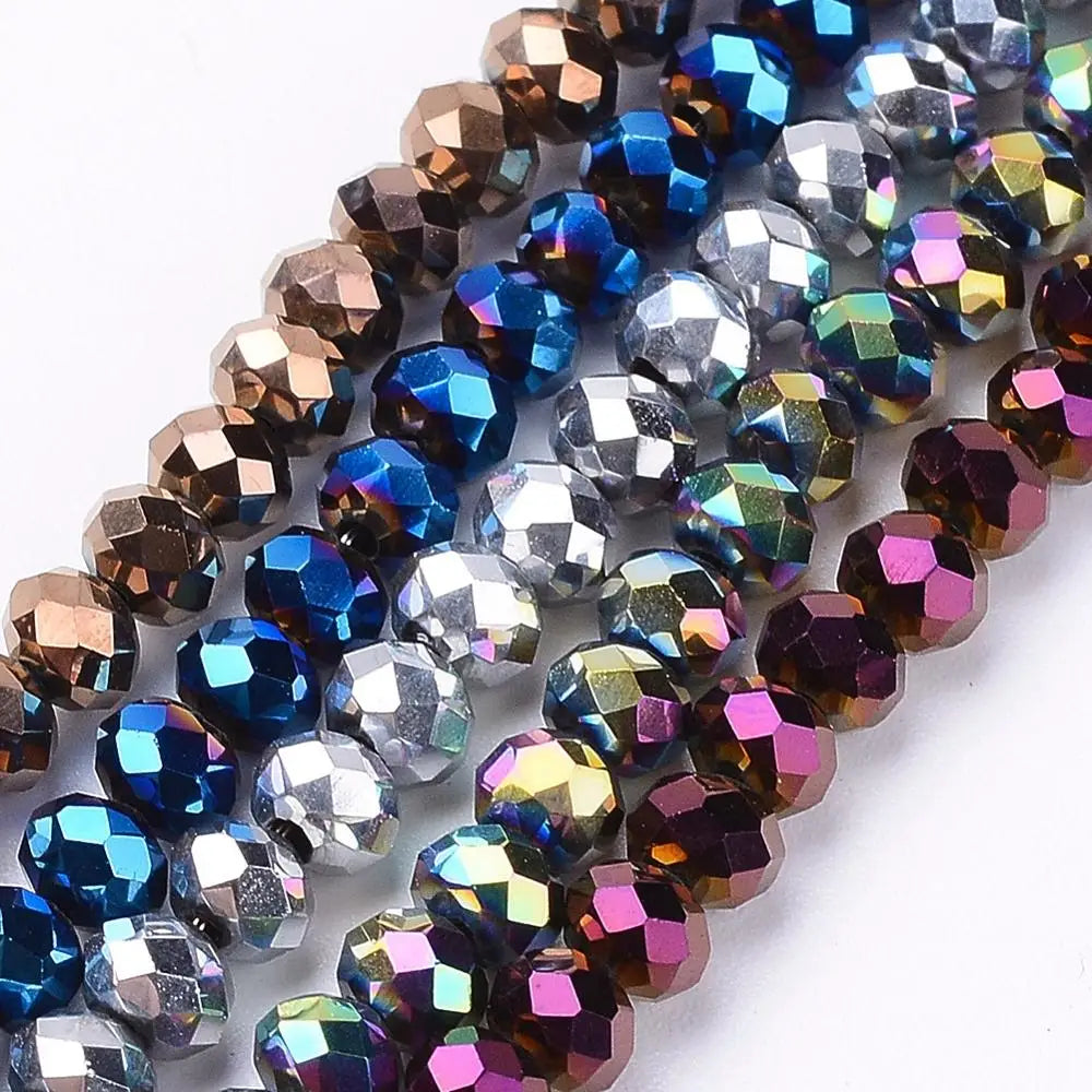10 Strands 4mm 6mm 8mm Wholesale Loose Electroplate Rondelle Crystal Faceted Glass Beads