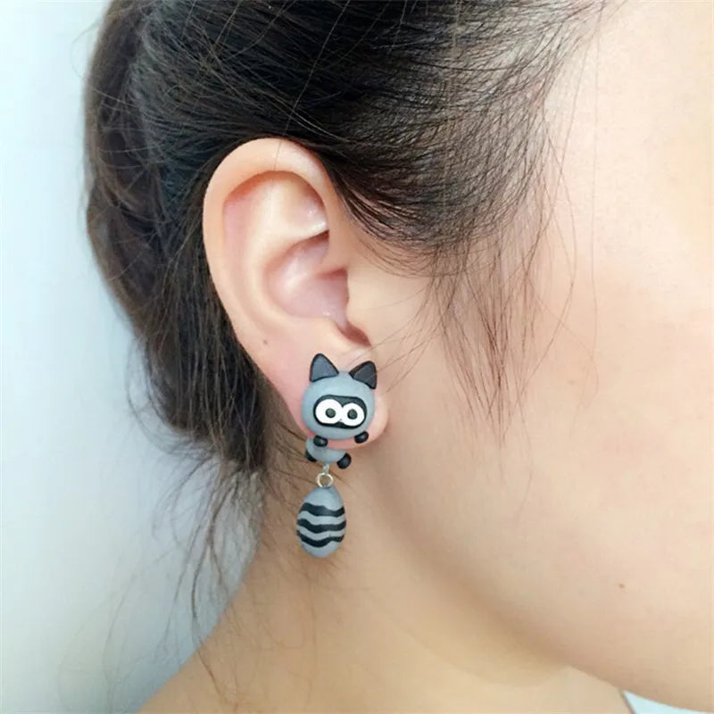 New Design Cartoon 3D Acrylic Party Earrings Cute Cat Animal Polymer Clay Earrings Handmade for Gift