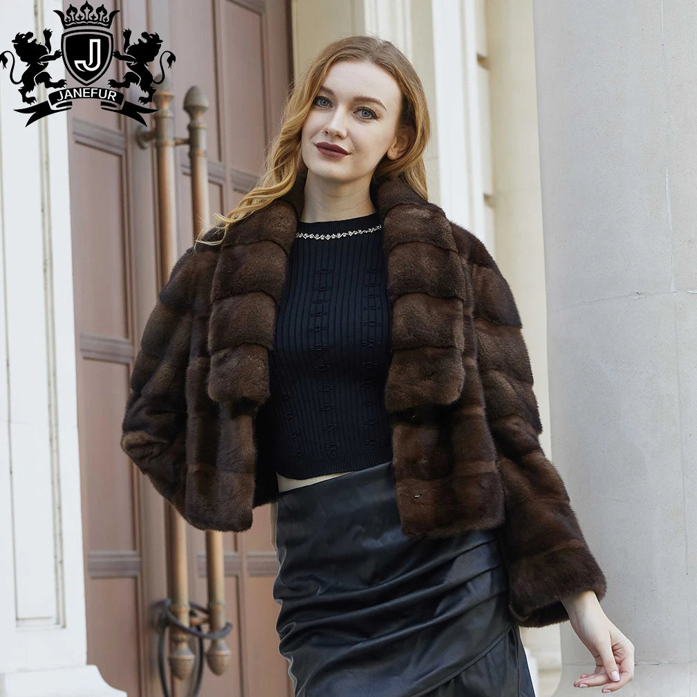 Janefur Winter New Design Noble Elegant Women's Luxurious Real Mink Fur Short Jacket Ladies Vintage Mink Coat