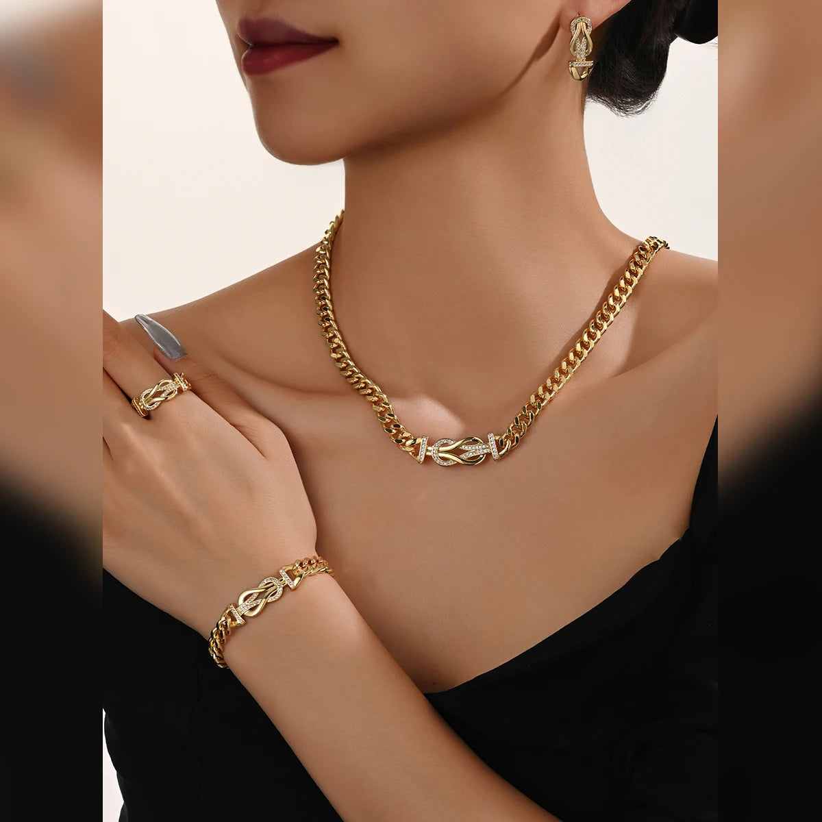 MEIZI JEWELRY 18K Gold-Plated Wholesale Fashion Zircon Pendant Jewelry Set Wedding Party Engagement Gift Giving Copper Jewelry