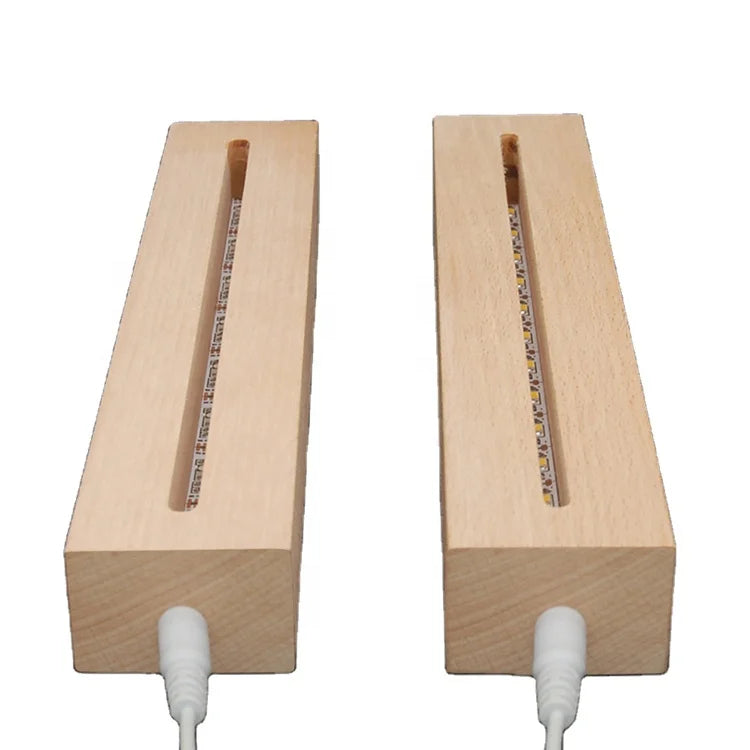 Wholesale Beech Oval 3D Led Lamp Base USB Night Light Stand Wooden Led Light Base for Acrylic