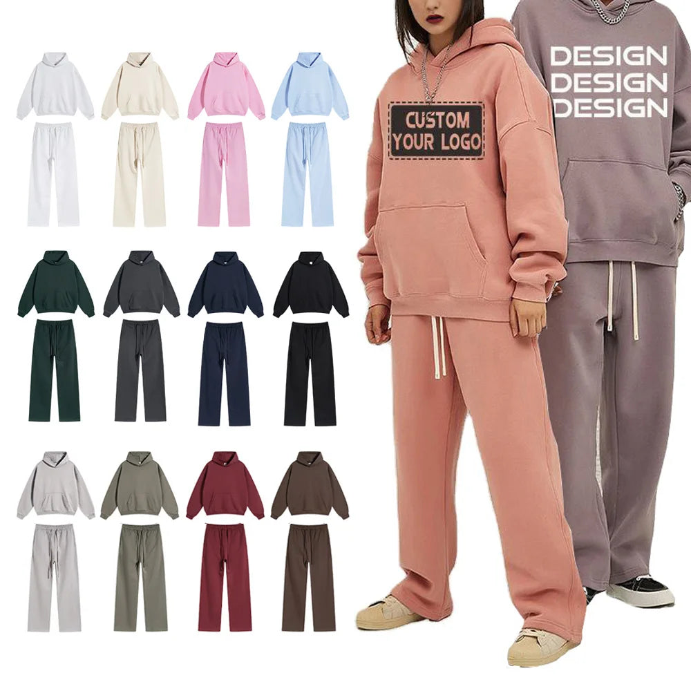 Manufacturing Custom Fleece Pullover Hoodies Sweatshirts Pants Suit Set With Pocket for Women