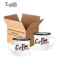 Topjlh 12oz Sublimation Blanks Enamel Mug Black Rim with Handle for Coffee Customized Printed Outdoor Camping Good Coated