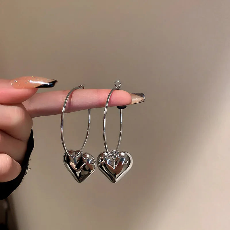 Women Jewelry Cute Unusual Dangle Earrings Silver Alloy Metal Hoop Earring Heart Hanging Earrings for Women