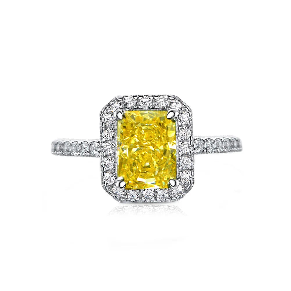 925 Sterling Silver Womens Yellow/Pink Radiant Cut Fancy Cubic Zirconia Diamond Rings