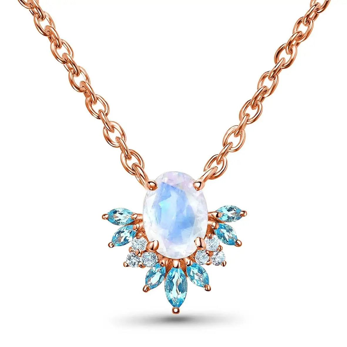925 Sterling Silver Lotus Flower Natural Moonstone Necklace Gold Plated Pendent for Women