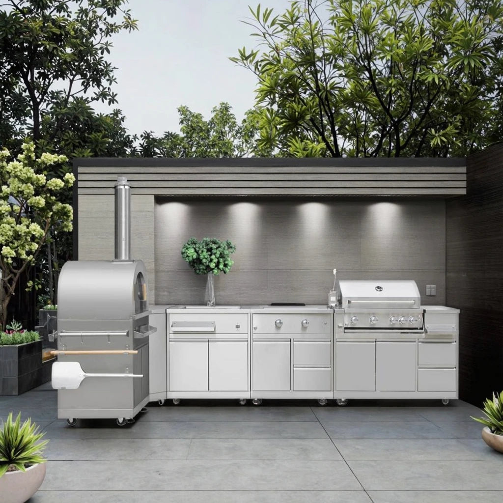 Hot Selling 304 Stainless Steel Movable Modular Outdoor Kitchen Bbq Island Fireproof Outdoor Kitchen Cabinet Set With Drawers