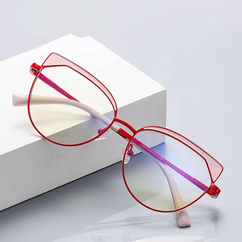 Jiuling Eyewear Fashionable Ins Style Double Color Myopia Lens Glasses Cat Eye Anti Blue Ray Glasses Frame Eyeglass for Women
