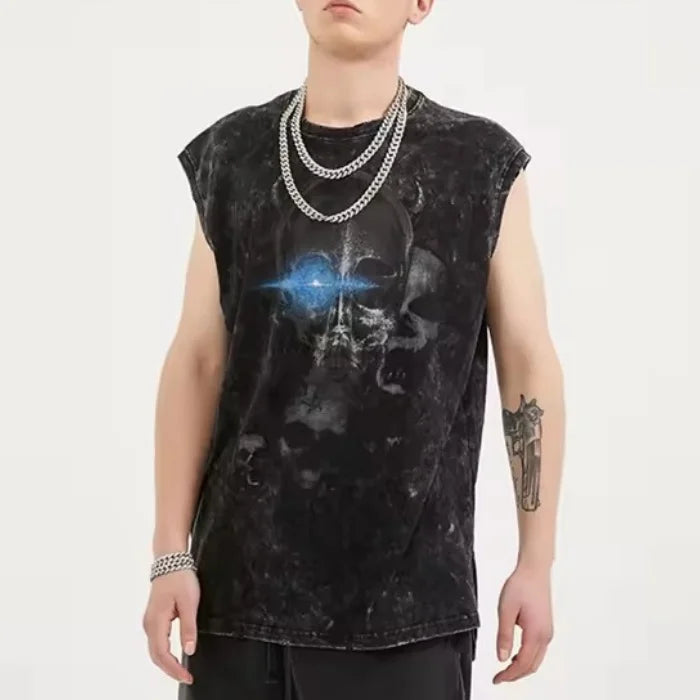 Custom High Street Washed Vest T-shirt Sleeveless Skull Tank Top Men's T-shirt Vest