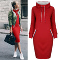 Faddish Spring Ladies Long Sleeve Hooded Dresses Casual Plus Size High Neck Hoodie Dress