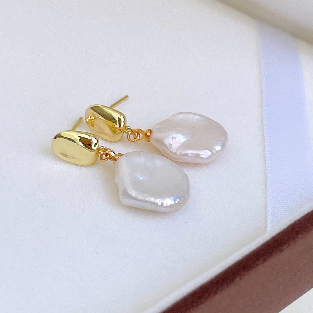 Fashion Jewelry Vintage 925 Silver Rose Petals Baroque Freshwater Pearl Earrings