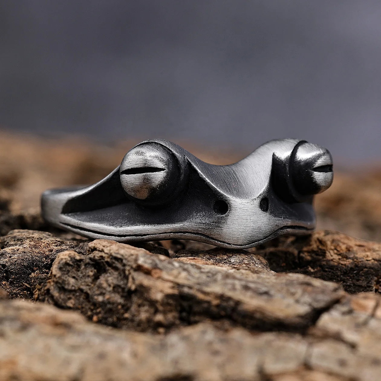 Animal Unique Antique Jewelry Vintage Stainless Steel Brushed Surface Frog Stacking Rings for Women Ladies Men Size 5-13