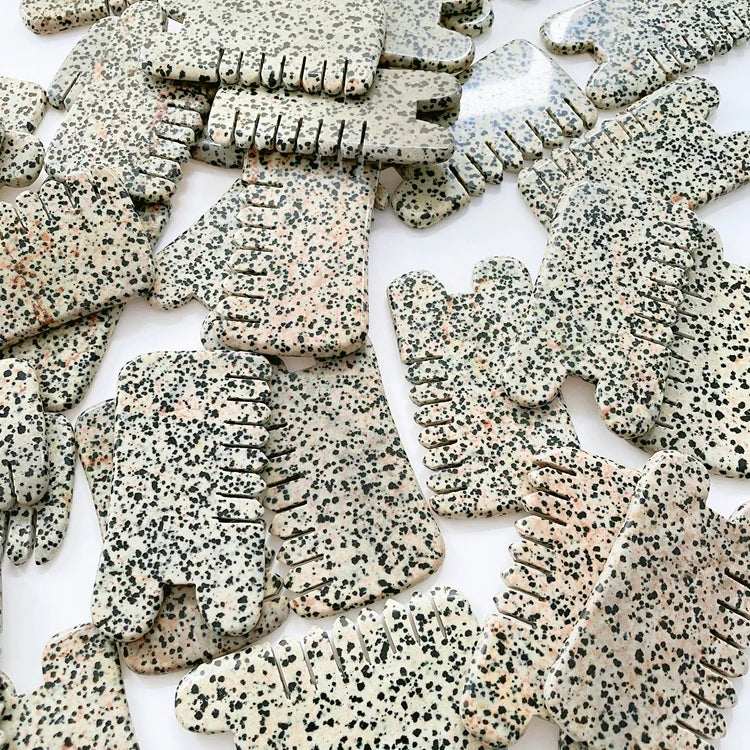Hongzhuo Wholesale Natural Quartz Crystal Dalmatian Jasper Hair Head Combs for Healing