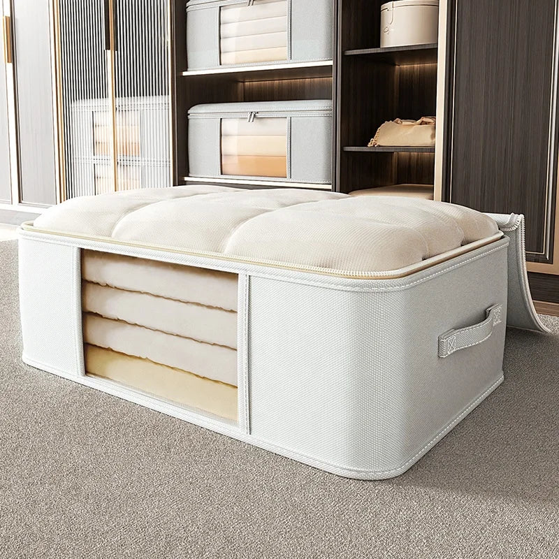 Large Capacity Foldable Quilt Storage Bag Clear Window Clothes Blanket Bedding Storage Box Organizer Storage Containers