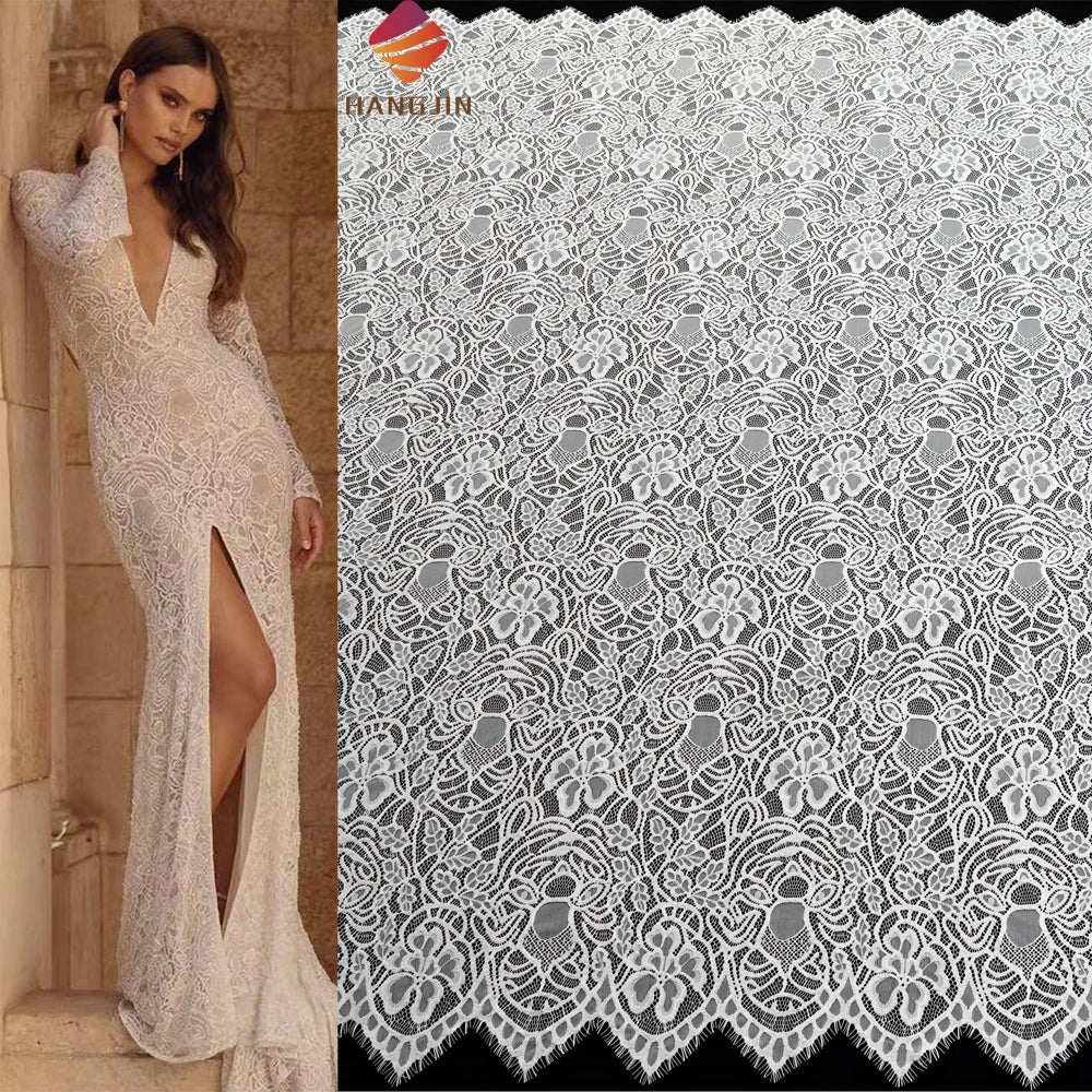 Factory Wholesale Custom Bridal Wedding Dress Ivory Lace Trim Floral French Tulle Lace 3 Meters Chantilly Eyelash Lace Fabric