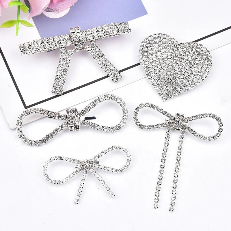 Fashion Silver Plated Bridal Wedding Crystal Heart Shape Rhinestone Bow-knot Brooch Safe Pins for Women