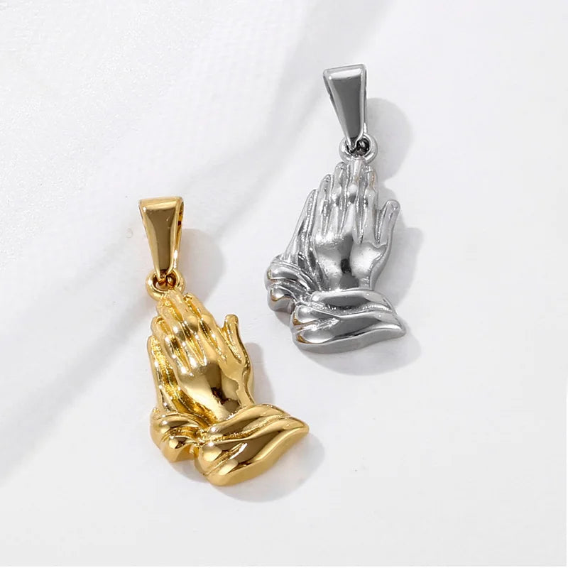Tarnish Free Mens Pendant Religious Hamsa Hand Charm  Stainless Steel Hot Sale Necklace God Blessing Praying Hands Pendant