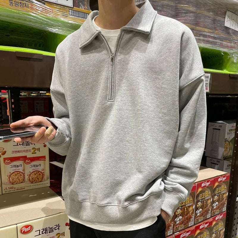 OEM Customize Logo Oversized Half Zip Hoodie Sweatshirt Drop Shoulder Long Sleeves Collar Quarter Zipper Pullover Sweater Hoodie