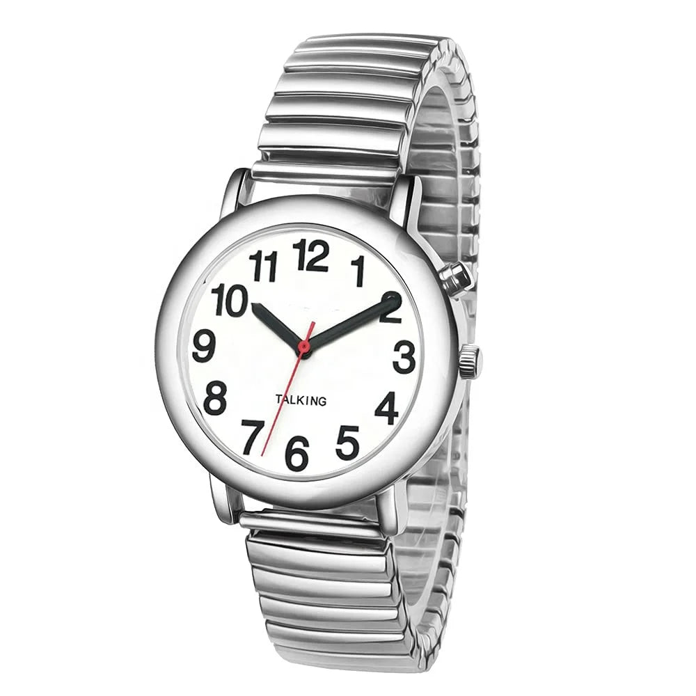 English Talking Watch Unisex for the Blind Seniors Visually Impaired Expanding Strap Bracelet Quartz Analog Voice With Alarm