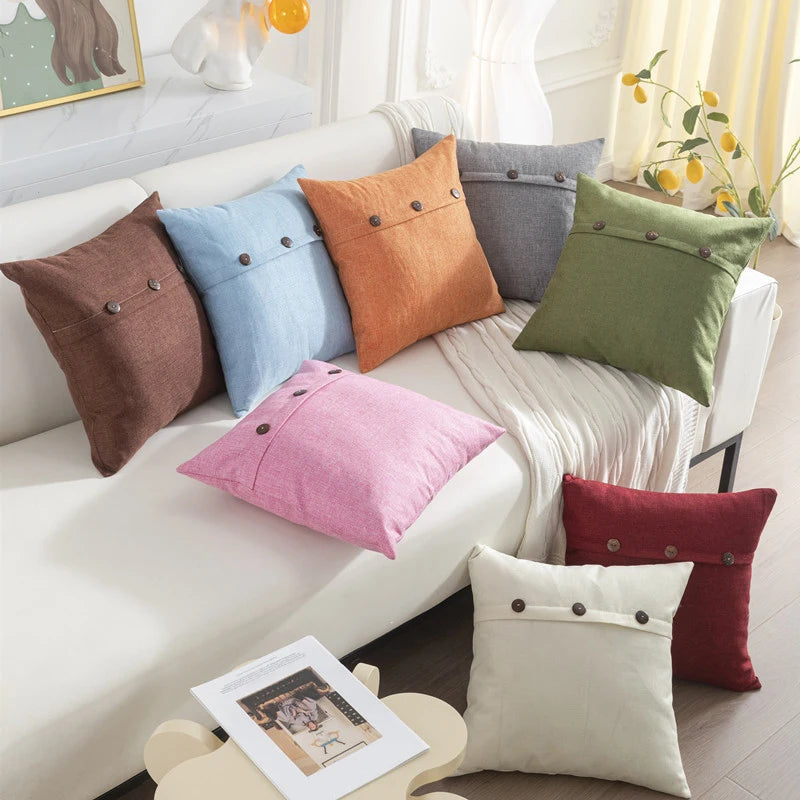 Amity Modern Fashionable Plain Colour Linen Coconut Buckle Pillowcase Sofa Pillow Cover Home Decoration Cushion Cover