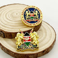 High Quality Metal 3D Die Casting Gold Enamel Kenyan Flag Lapel Pin Brooch Soft Enamel Embossed Badge Emblem Kenyan Coat of Arms