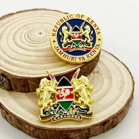 High Quality Metal 3D Die Casting Gold Enamel Kenyan Flag Lapel Pin Brooch Soft Enamel Embossed Badge Emblem Kenyan Coat of Arms